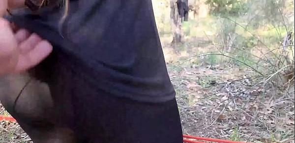 Tied to a tree on a sexy outfit, masked and outdoor deepthroat with no mercy